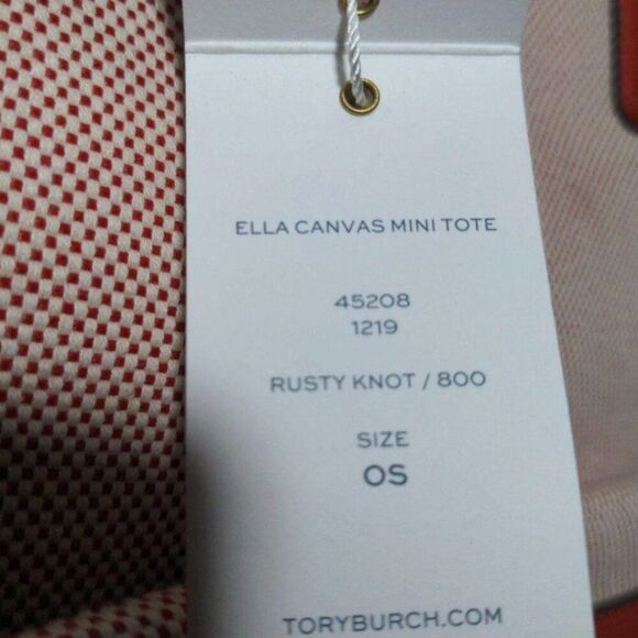 TORY BURCH Handbag Ella Vermilion Canvas x Leather Big Logo Genuine Product - Picture 10 of 10
